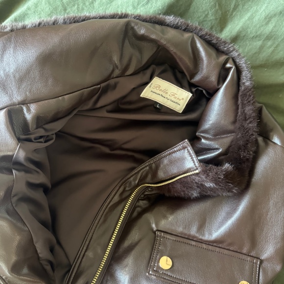 FAUX FUR Leather  PUFFER VEST! NEVER WORN! BEAUTIFUL COLOR - Picture 8 of 8